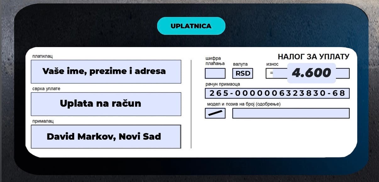 Primer popunjene uplatnice